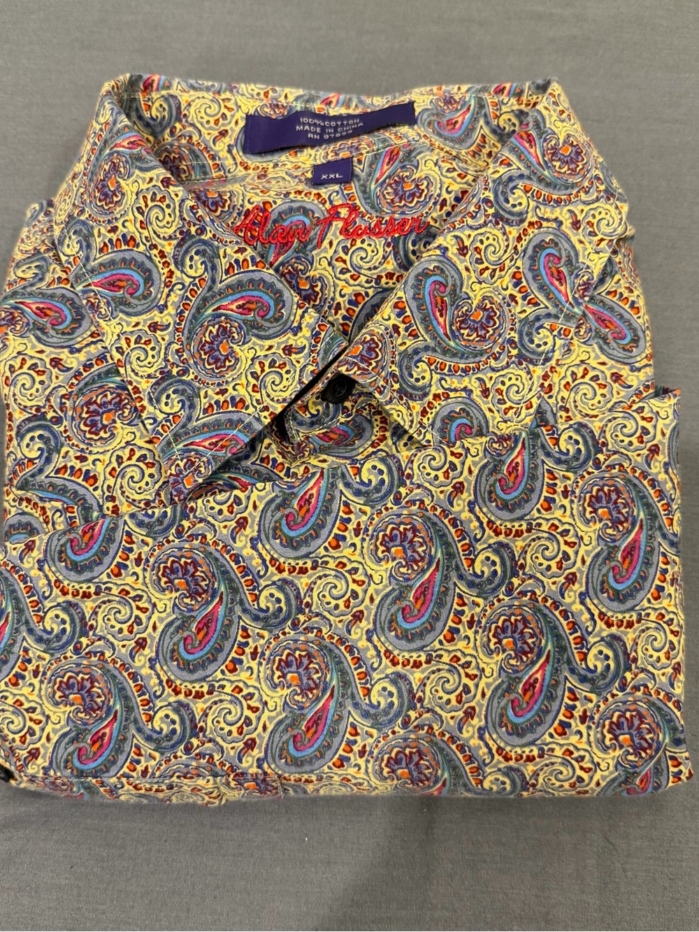 Alan Flusser Yellow Paisley Button-Down Shirt with Blue & Purple Accents